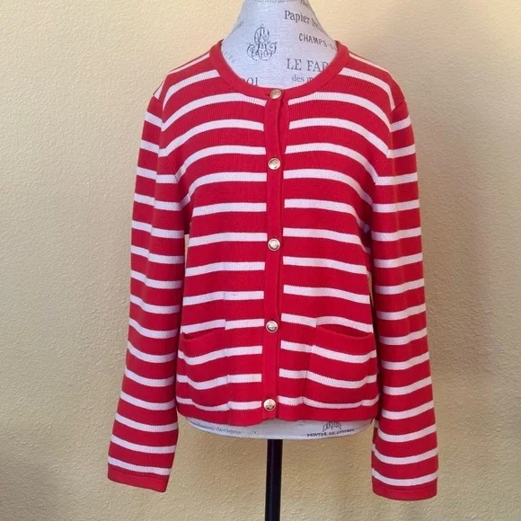 J. Crew “Emilie Sweater Lady Jacket” Red/Cream Stripe Size XL EUC! - Picture 4 of 8